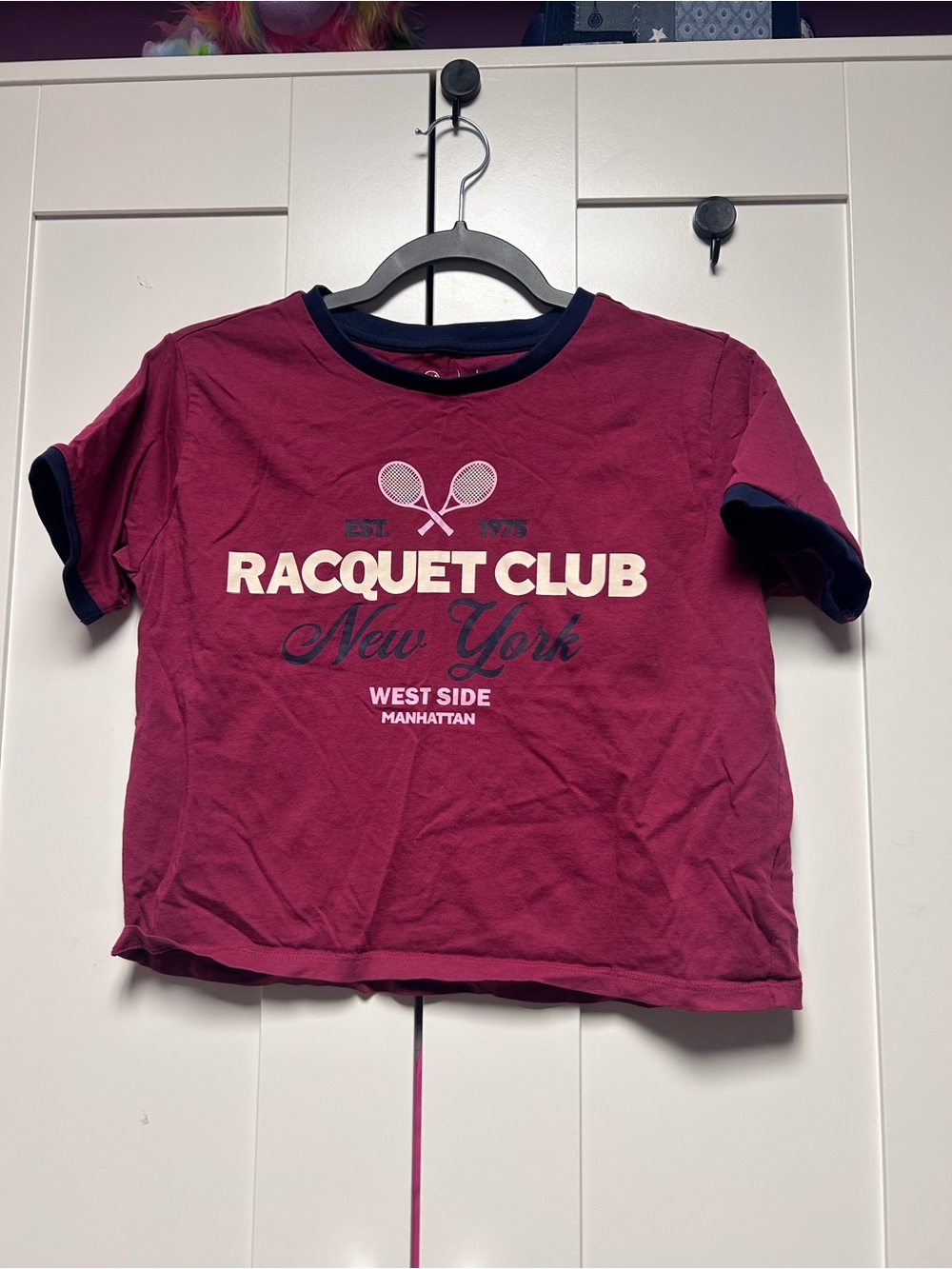 Wander Burgundy Tee with Navy Trim - Racquet Club Graphic